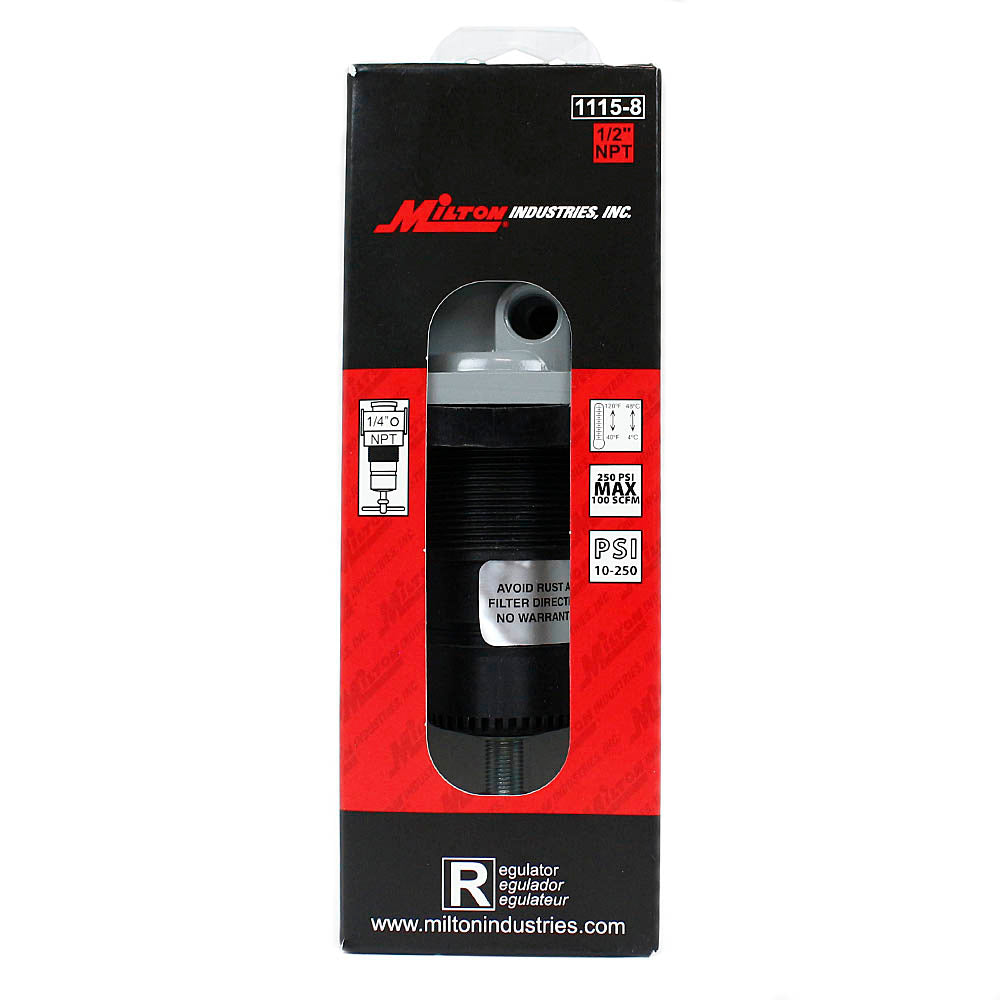  Milton 1/2" NPT High-Pressure Air Regulator 10-250 PSI Regulated Range 1115-8(1 2 Npt High Pressure Regulator 250 Psi Max Pressure 10 250 Psi Regulated Range Milton 1115 8)