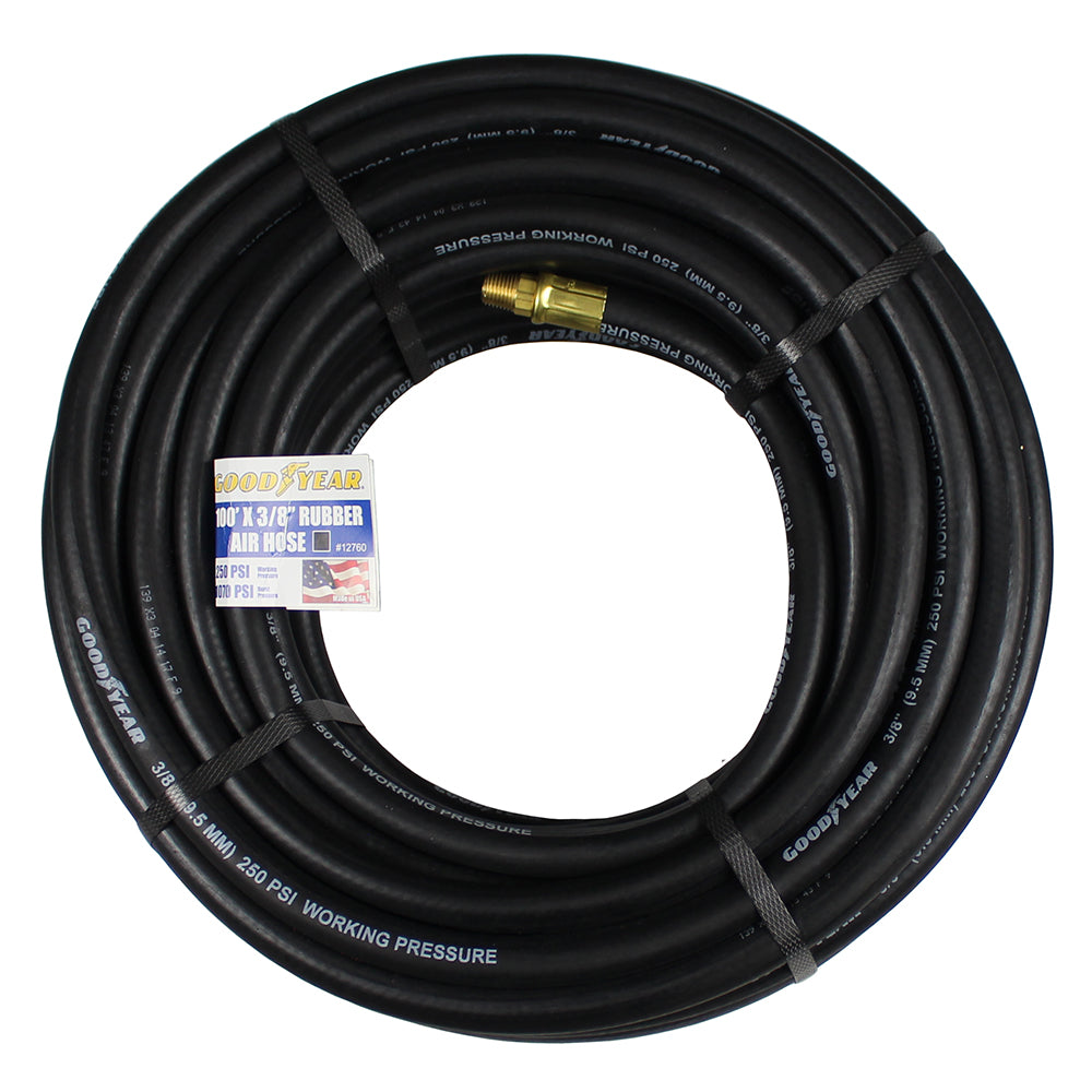  Goodyear 100' X 3/8" Rubber Air Hose 1/4" NPT 250 PSI USA Made 12760(Goodyear 100 X 3 8 Rubber Air Hose 250 Psi Usa Made 1 4 Npt Compressor Hose 1)