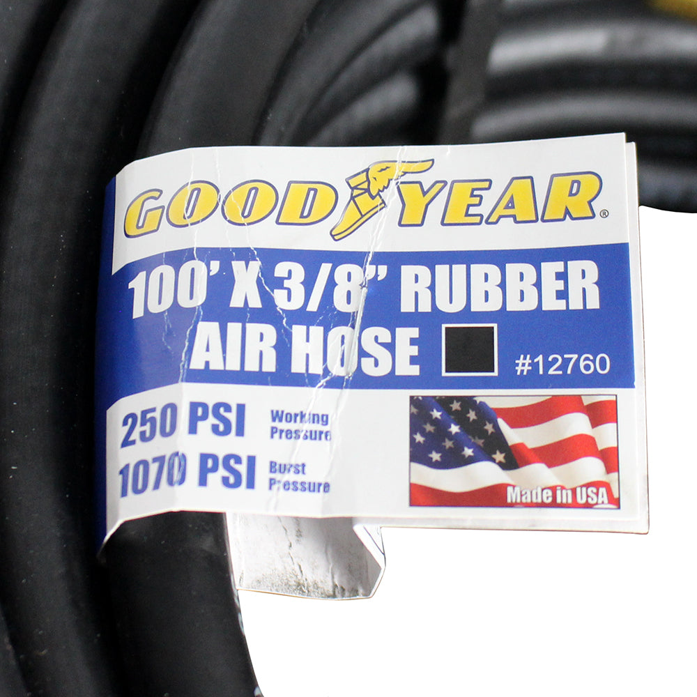  Goodyear 100' X 3/8" Rubber Air Hose 1/4" NPT 250 PSI USA Made 12760(Goodyear 100 X 3 8 Rubber Air Hose 250 Psi Usa Made 1 4 Npt Compressor Hose 1)