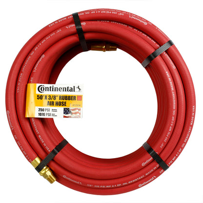  Continental Compressor Air Hose 50ft X 3/8in 250 PSI Oil-Resistant Rubber Red(Continental 50 X 3 8 Red Air Hose)