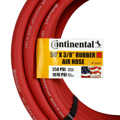  Continental Compressor Air Hose 50ft X 3/8in 250 PSI Oil-Resistant Rubber Red(Continental 50 X 3 8 Red Air Hose)