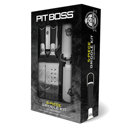  Pit Boss Deluxe 5 Piece Griddle Tool Set Accessories Kit Bottle Spatula Scraper(Pit Boss Griddle Accessory Tool Kit 20010)