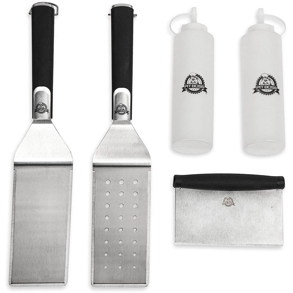  Pit Boss Deluxe 5 Piece Griddle Tool Set Accessories Kit Bottle Spatula Scraper(Pit Boss Griddle Accessory Tool Kit 20010)