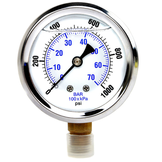  Liquid Filled 0-1,000 PSI Lower Side Mount Air Pressure Gauge With 2.5" Face(Liquid Filled 0 1 000 Psi Lower Side Mount Air Pressure Gauge With 2 5 Face)