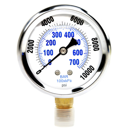  Liquid Filled 0-10,000 PSI Lower Side Mount Air Pressure Gauge With 2.5" Face(Liquid Filled 0 10 000 Psi Lower Side Mount Air Pressure Gauge With 2 5 Face)