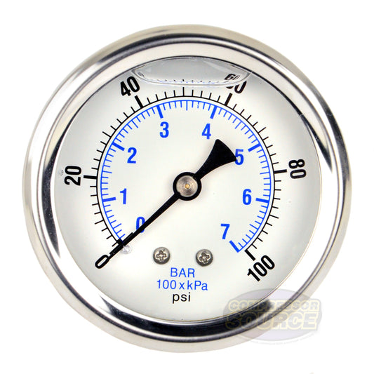  Liquid Filled 0-100 PSI Center Back Mount Air Pressure Gauge With 2.5" Face(Liquid Filled 0 100 Psi Center Back Mount Air Pressure Gauge With 2 5 Face)