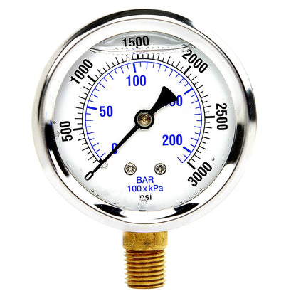  Liquid Filled 0-3,000 PSI Lower Side Mount Air Pressure Gauge With 2.5" Face PRO-201L-254P(Liquid Filled 0 3 000 Psi Lower Side Mount Air Pressure Gauge With 2 5 Face)