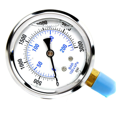 Liquid Filled 0-3,000 PSI Lower Side Mount Air Pressure Gauge With 2.5" Face PRO-201L-254P(Liquid Filled 0 3 000 Psi Lower Side Mount Air Pressure Gauge With 2 5 Face)