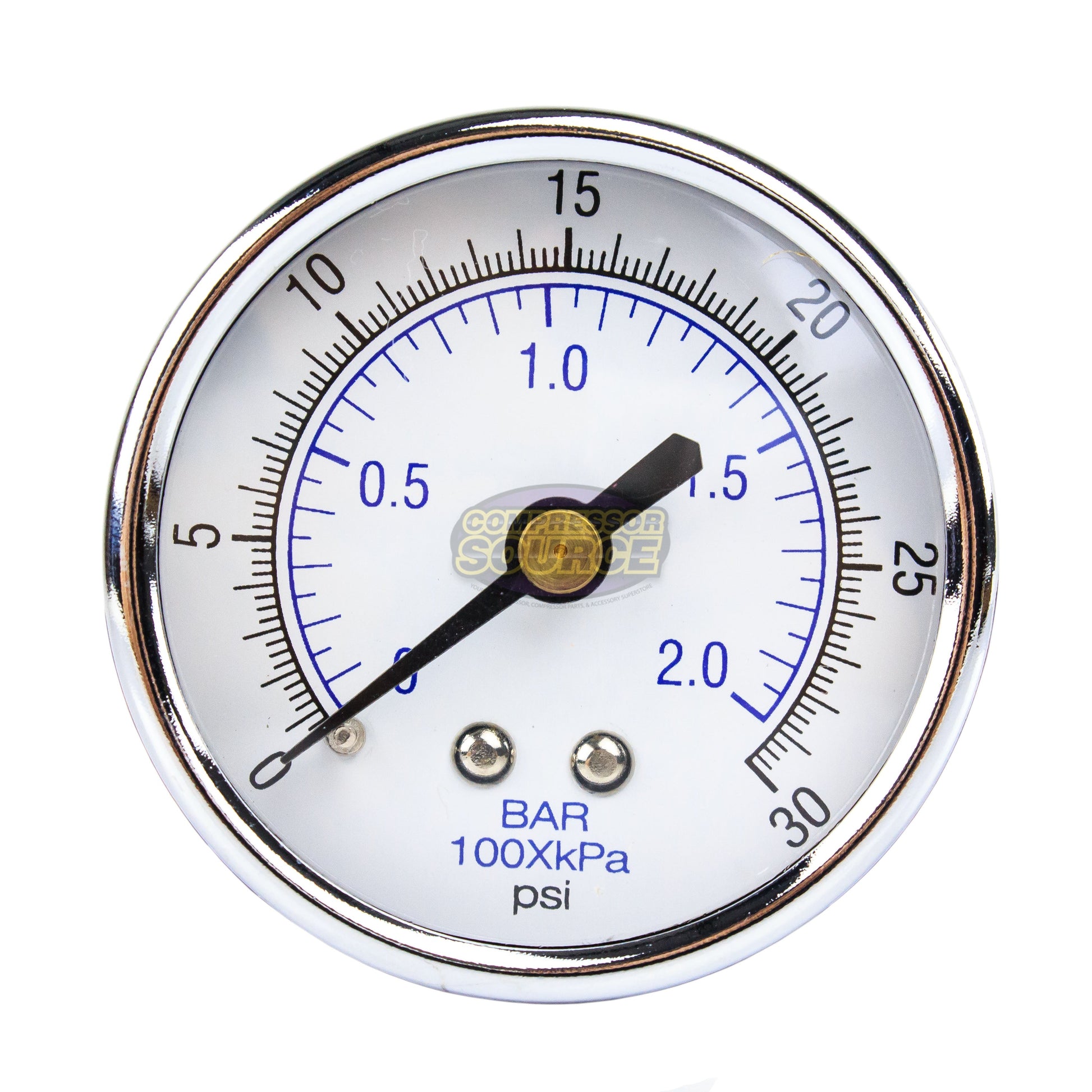  1/4" NPT 0-30 PSI Air Pressure Gauge Center Back Mount With 2" Face(1 4 Npt 0 30 Psi Air Pressure Gauge Center Back Mount With 2 Face)