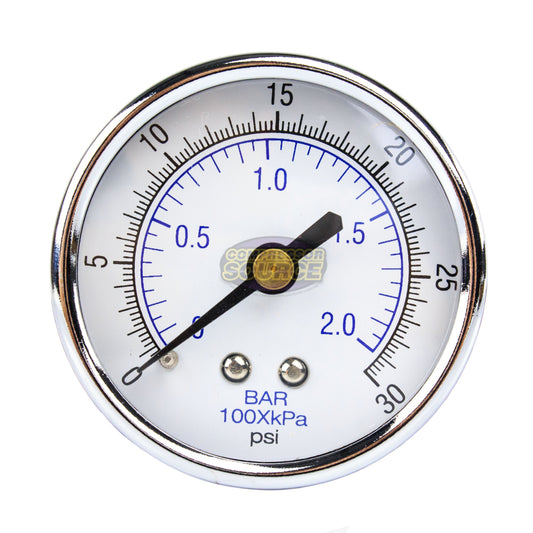  1/4" NPT 0-30 PSI Air Pressure Gauge Center Back Mount With 2" Face(1 4 Npt 0 30 Psi Air Pressure Gauge Center Back Mount With 2 Face)