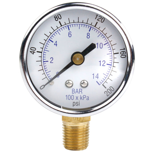  1/4" NPT 0-200 PSI Air Pressure Gauge Lower Side Mount(1 4 Npt 0 200 Psi Air Pressure Gauge Lower Side Mount)