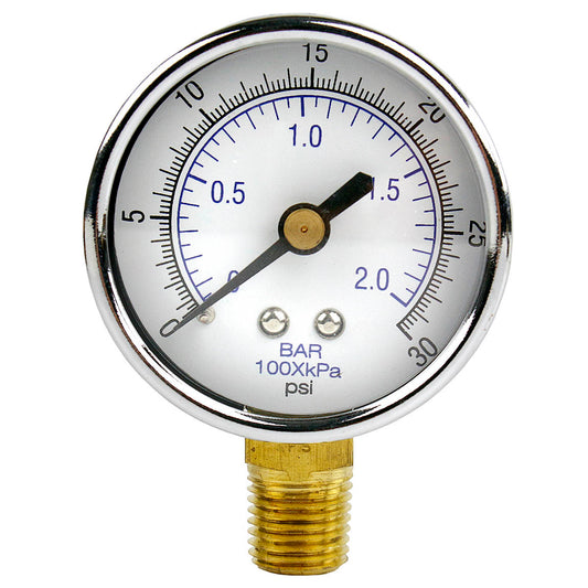  1/4" NPT 0-30 PSI Air Pressure Gauge Lower Side Mount With 2" Face 101D-204C(1 4 Npt 0 30 Psi Air Pressure Gauge Lower Side Mount With 2 Face)