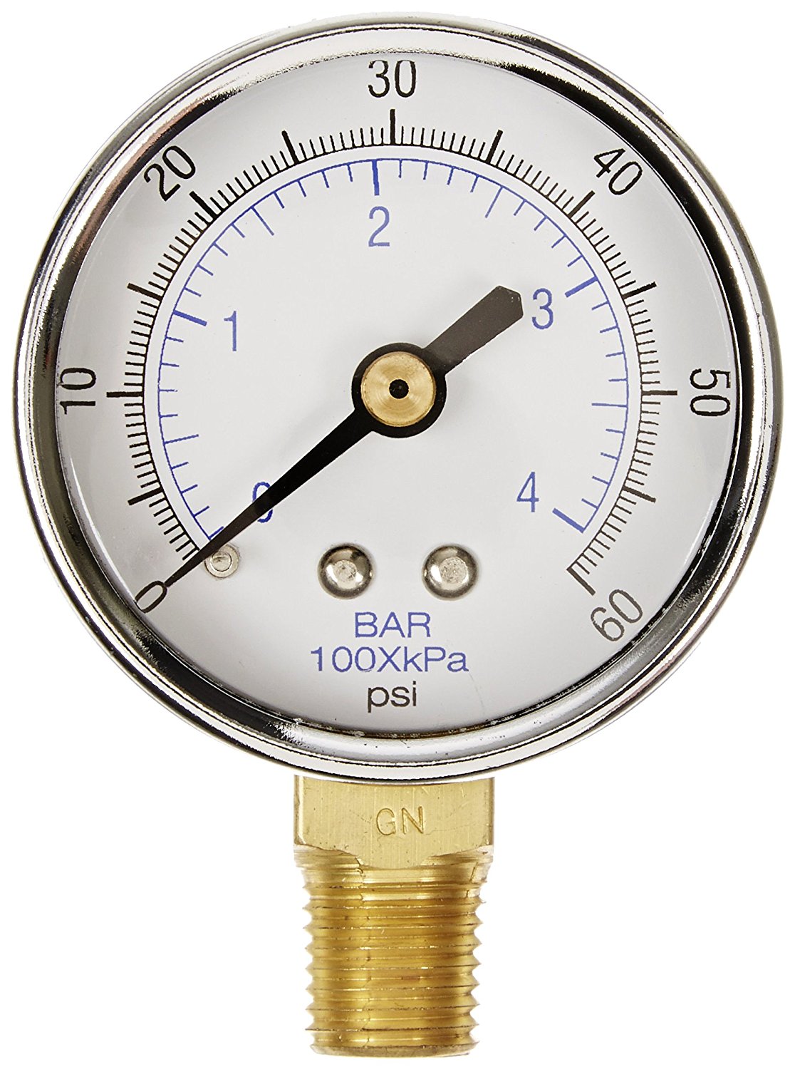  1/4" NPT 0-60 PSI Air Pressure Gauge Lower Side Mount With 2" Face(1 4 Npt 0 60 Psi Air Pressure Gauge Lower Side Mount With 2 Face)
