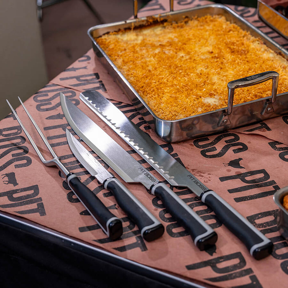  Pit Boss 4 Piece BBQ Knife Set Stainless Steel Brisket Slice Trim Fork 41063(Pit Boss 4 Piece Bbq Knife Set)
