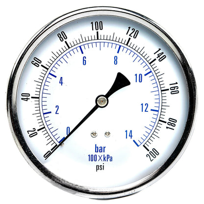  1/4" NPT 0-200 PSI Air Pressure Gauge Center Back Mount With 4.5" Face(1 4 Npt 0 200 Psi Air Pressure Gauge Center Back Mount With 4 5 Face)