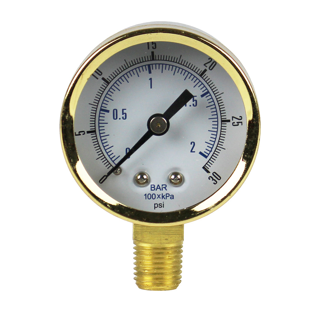  1/4" NPT 0 To 30 PSI Vacuum Air Pressure Gauge Lower Side Mount With 2" Face 501D-204C(1 4 Npt 0 To 30 Psi Vacuum Air Pressure Gauge Lower Side Mount With 2 Face 501d 204c)