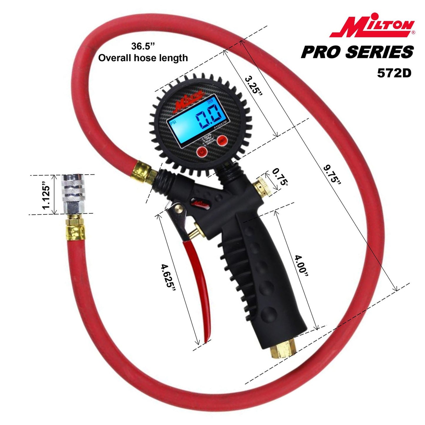  255 PSI Pro Digital Tire Inflator Gauge Kwik Grip Safety Air Chuck Milton 572D(Digital Tire Inflator Pressure Pistol Grip Gauge Kwik Change Safety Chuck 36 Hose Milton 572d)