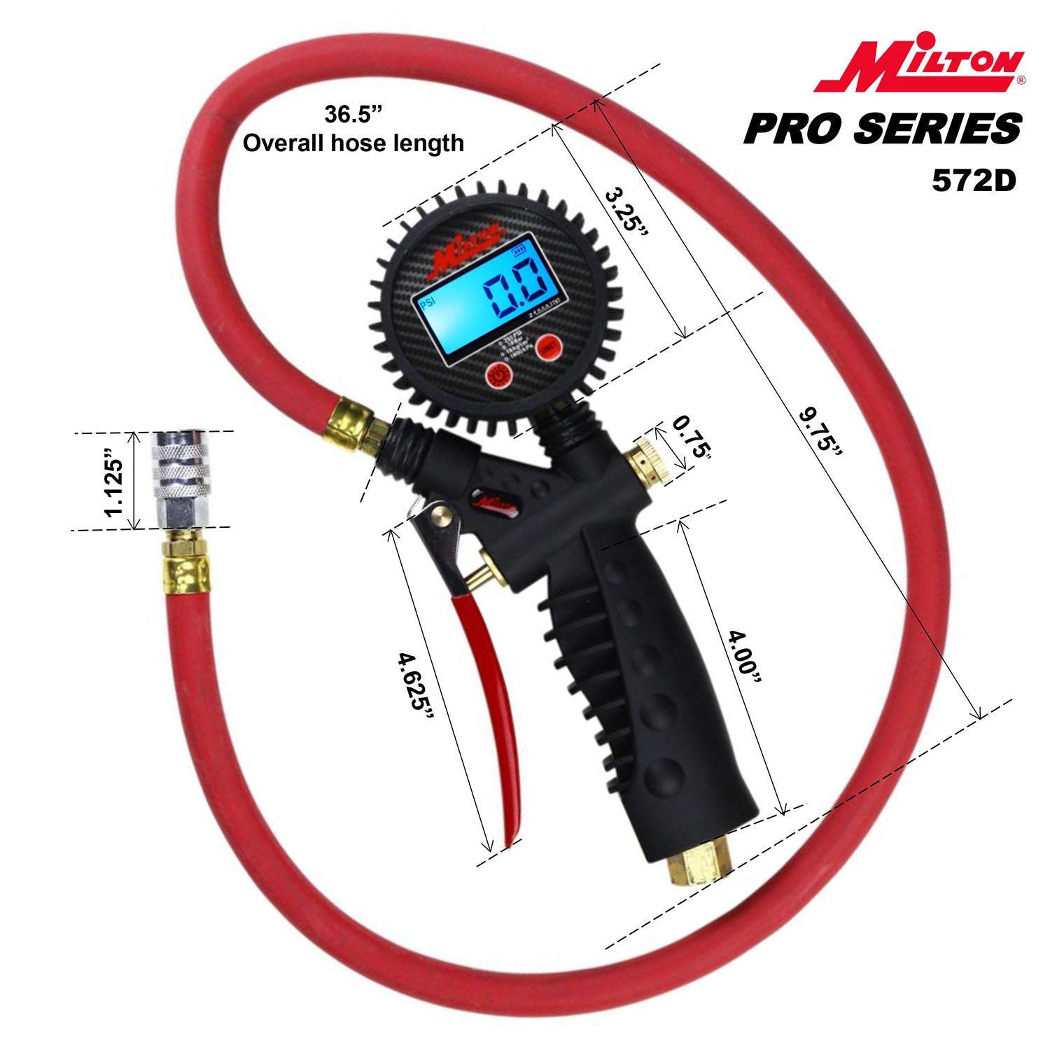  255 PSI Pro Digital Tire Inflator Gauge Kwik Grip Safety Air Chuck Milton 572D(Digital Tire Inflator Pressure Pistol Grip Gauge Kwik Change Safety Chuck 36 Hose Milton 572d)