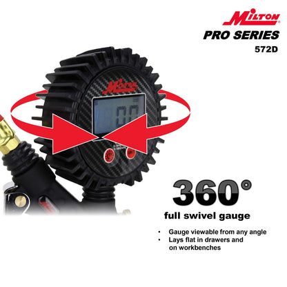  255 PSI Pro Digital Tire Inflator Gauge Kwik Grip Safety Air Chuck Milton 572D(Digital Tire Inflator Pressure Pistol Grip Gauge Kwik Change Safety Chuck 36 Hose Milton 572d)