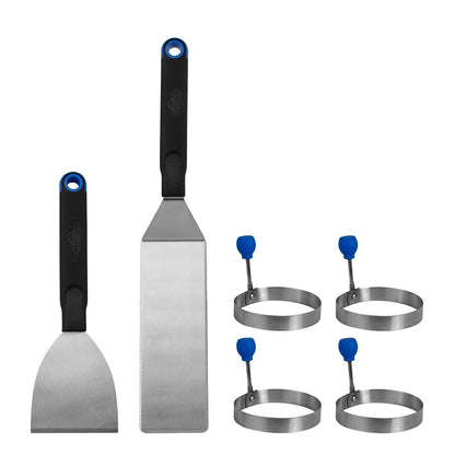  Napoleon Breakfast 6 Pc Tool Set Stainless Steel W/ 4 Egg Rings & Rubber Handles(Breakfast Tool Set)
