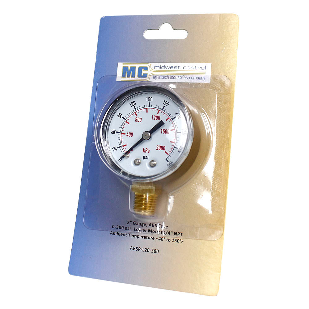  Midwest Control 2" Face Gauge Lower Mount 0-300 PSI 1/4" Brass NPT ABSP-L20-300(Midwest Control 2 Gauge Lower Mount 0 300 Psi)