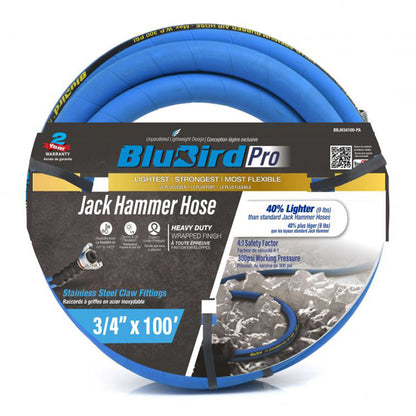  BluBird Pro Rubber Jack Hammer Air Hose Assembly 3/4" X 100' BBPROJH34100(Blubird Pro Rubber Jack Hammer Air Hose Assembly 3 4 X 100)