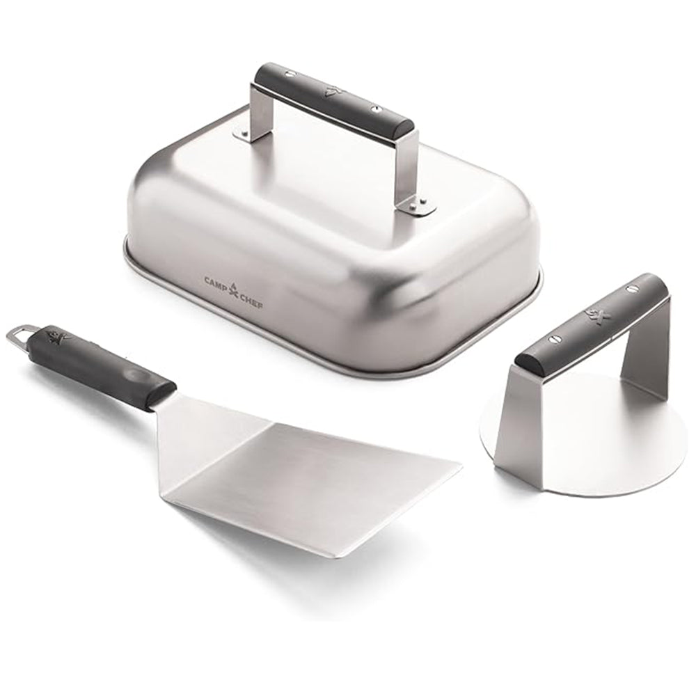  Camp Chef Smash Burger Kit Stainless Steel Spatula Press And Melting Dome BGSET3(Smash Burger Kit)