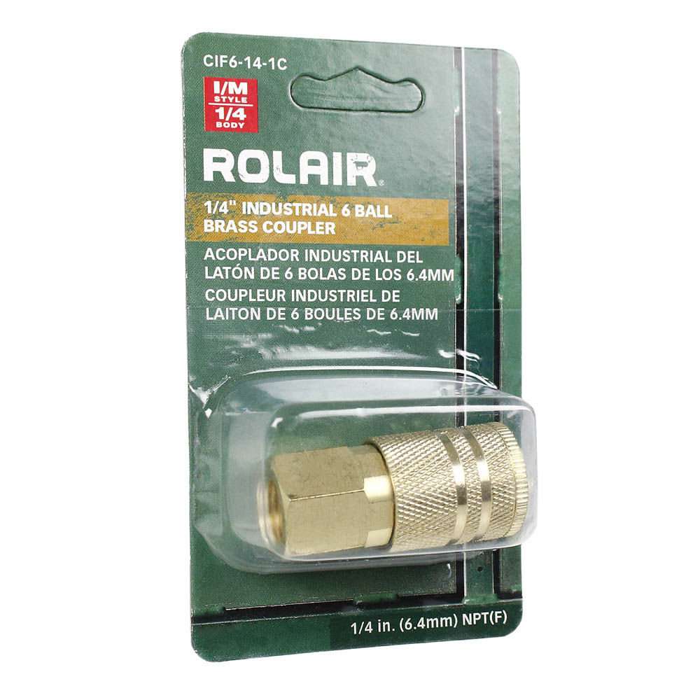  Rolair 1/4" Female Industrial Style 6 Ball Solid Brass Coupler Single CIF6-14-1C(Rolair Female 6 Ball Brass Coupler)