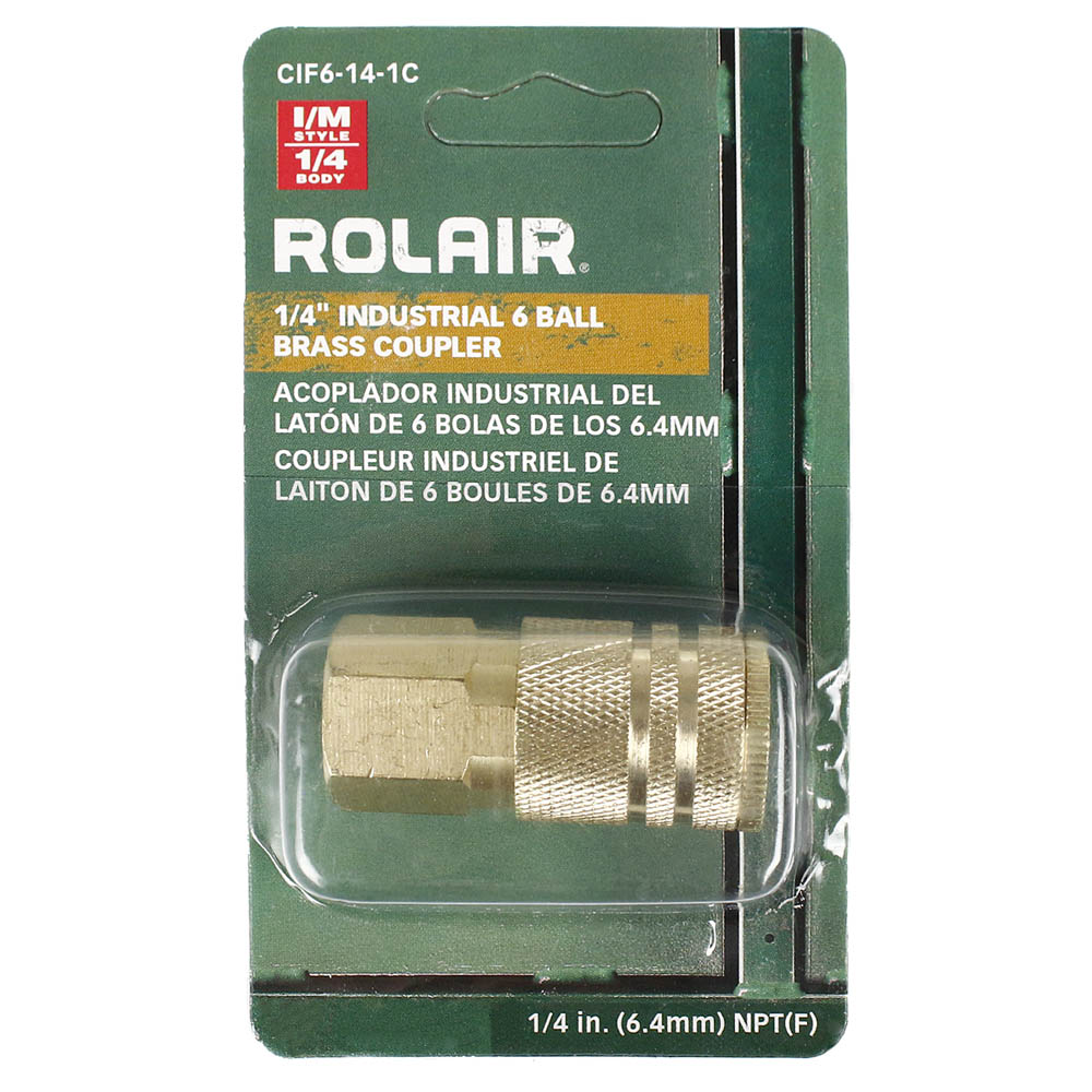  Rolair 1/4" Female Industrial Style 6 Ball Solid Brass Coupler Single CIF6-14-1C(Rolair Female 6 Ball Brass Coupler)