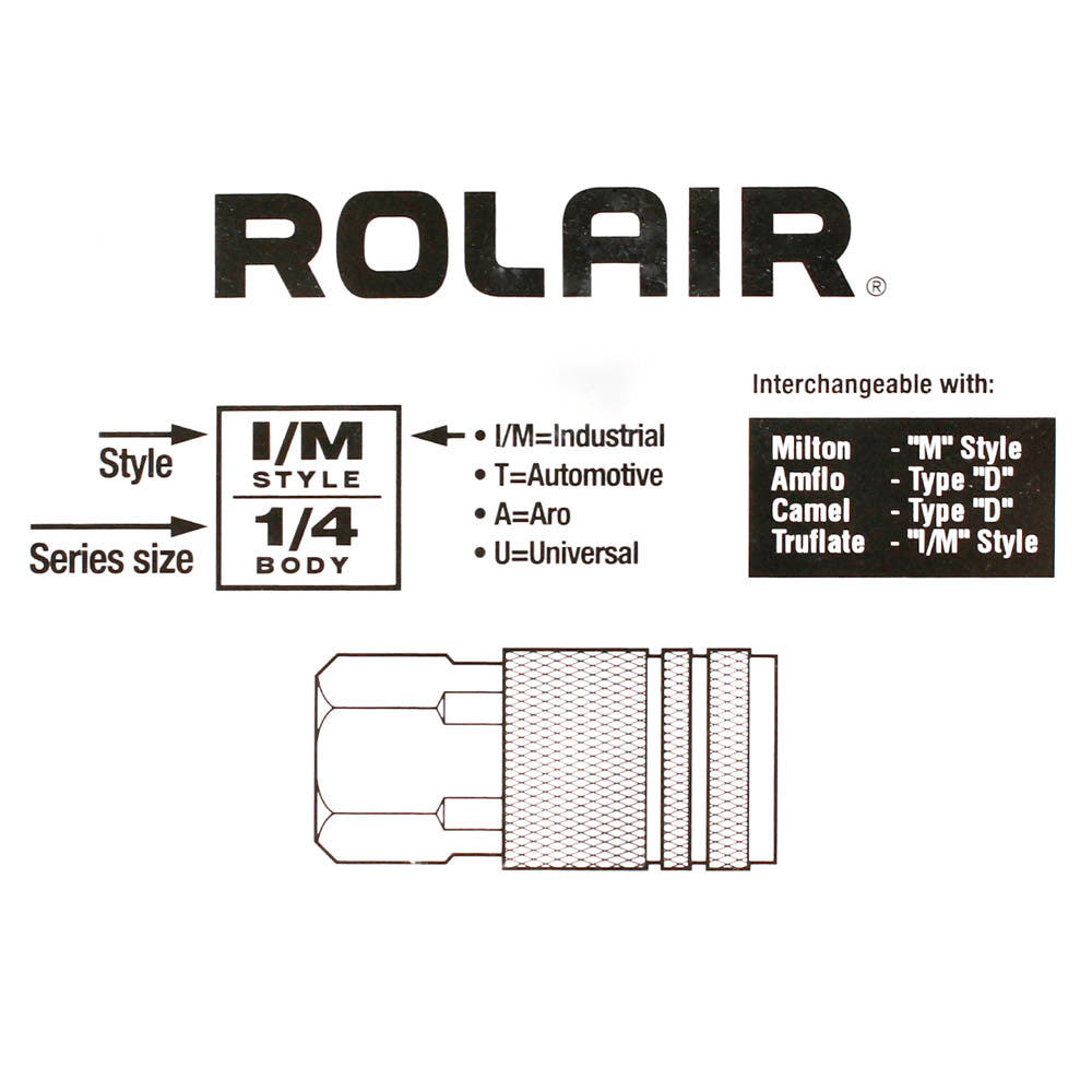  Rolair 1/4" Female Industrial Style 6 Ball Solid Brass Coupler Single CIF6-14-1C(Rolair Female 6 Ball Brass Coupler)