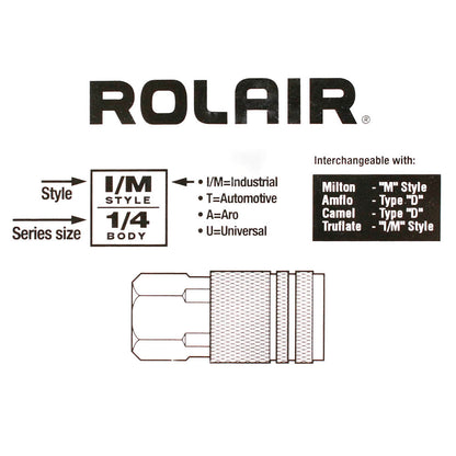  Rolair 1/4" Female Industrial Style 6 Ball Solid Brass Coupler Single CIF6-14-1C(Rolair Female 6 Ball Brass Coupler)