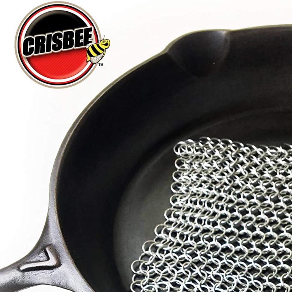  Crisbee Chain Mail Cast Iron Scrubber 8" X 8" Inch Square For Cookware Cleaning(Crisbee Chain Mail Scrubber Stainless Steel Rust Resistant For Cast Iron And Carbon Steel Cookware)