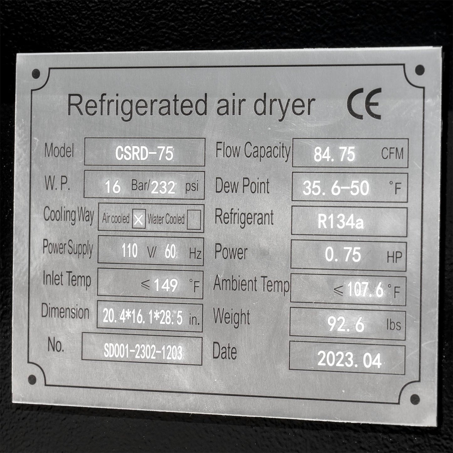  75 CFM Compressed Air Refrigerated Air Dryer For 15 -20 HP Air Compressors 110V(75 Cfm Compressed Air Refrigerated Air Dryer For 15 20 Hp Air Compressors 110v)