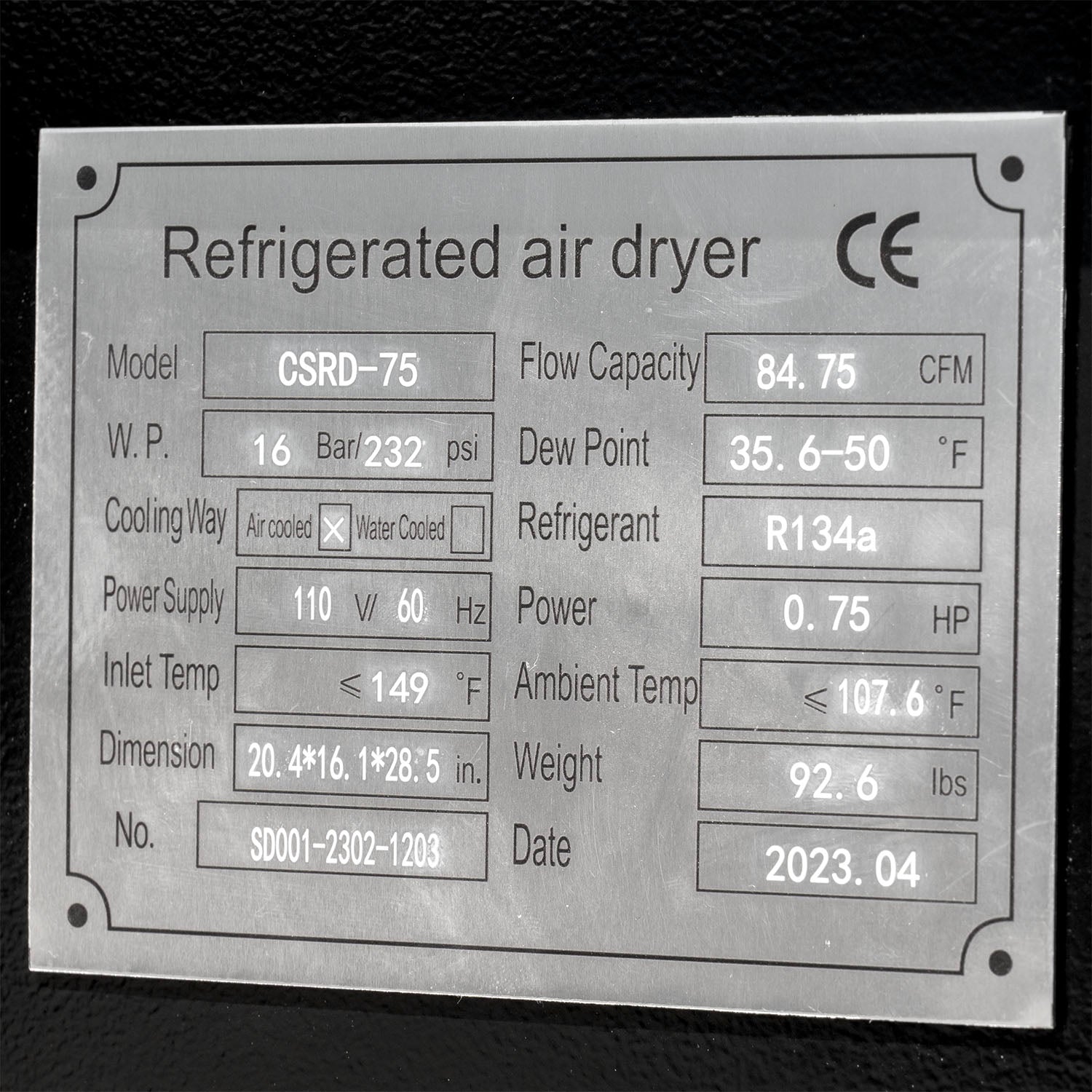  75 CFM Compressed Air Refrigerated Air Dryer For 15 -20 HP Air Compressors 110V(75 Cfm Compressed Air Refrigerated Air Dryer For 15 20 Hp Air Compressors 110v)