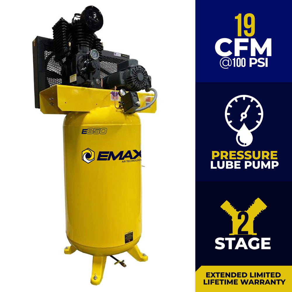 EMAX EI05V080I1 5 HP 2 Stage Air Compressor 1 PH 80 Gallon Vertical Tank(Emax Industrial 5 Hp 1 Phase 2 Stage 80 Gal Vertical Stationary Electric Air Compressor With Pressure Lube Pump)