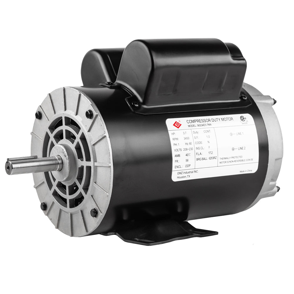  3.7 HP Single Phase Electric Motor 56 Frame 3450 RPM 230V ODP EMZ 56S34D3.7MA(3 7 Hp 3450 Rpm Electric Motor Compressor Duty 56 Frame 1 Phase 5 8 Shaft 230 V)