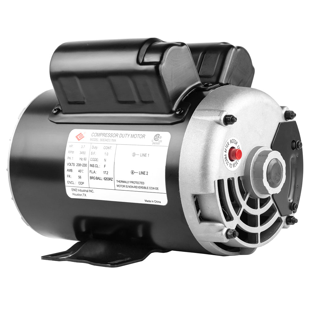  3.7 HP Single Phase Electric Motor 56 Frame 3450 RPM 230V ODP EMZ 56S34D3.7MA(3 7 Hp 3450 Rpm Electric Motor Compressor Duty 56 Frame 1 Phase 5 8 Shaft 230 V)