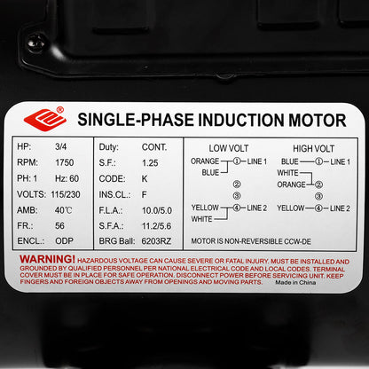 3/4 HP Single Phase Electric Motor 1750 RPM 56 Frame 115/230V ODP EMZ(3 4 Hp Electric Motor 56 Frame 1740 Rpm Single Phase 115 230v 5 8 Shaft)