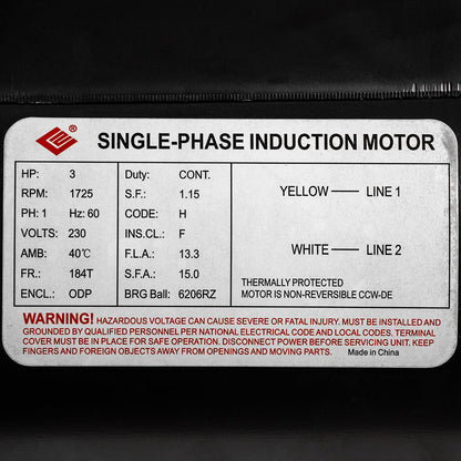  3 HP Single Phase Electric Motor 1725 RPM 184T Frame 230V ODP EMZ(3 Hp Electric Motor 184t Frame 1725 Rpm Single Phase 230 Volts 1 1 8 Shaft)