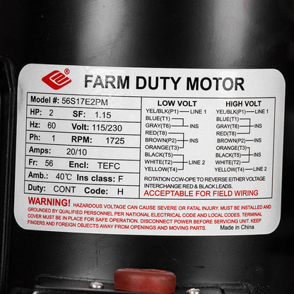  2 HP Single Phase Farm Duty Electric Motor 56 Frame 1725 RPM 115/230V TEFC EMZ 56S17E2PM(2 Hp Farm Duty Electric Motor 56 Frame 1725 Rpm Single Phase 115 230v 56s17e2pm)