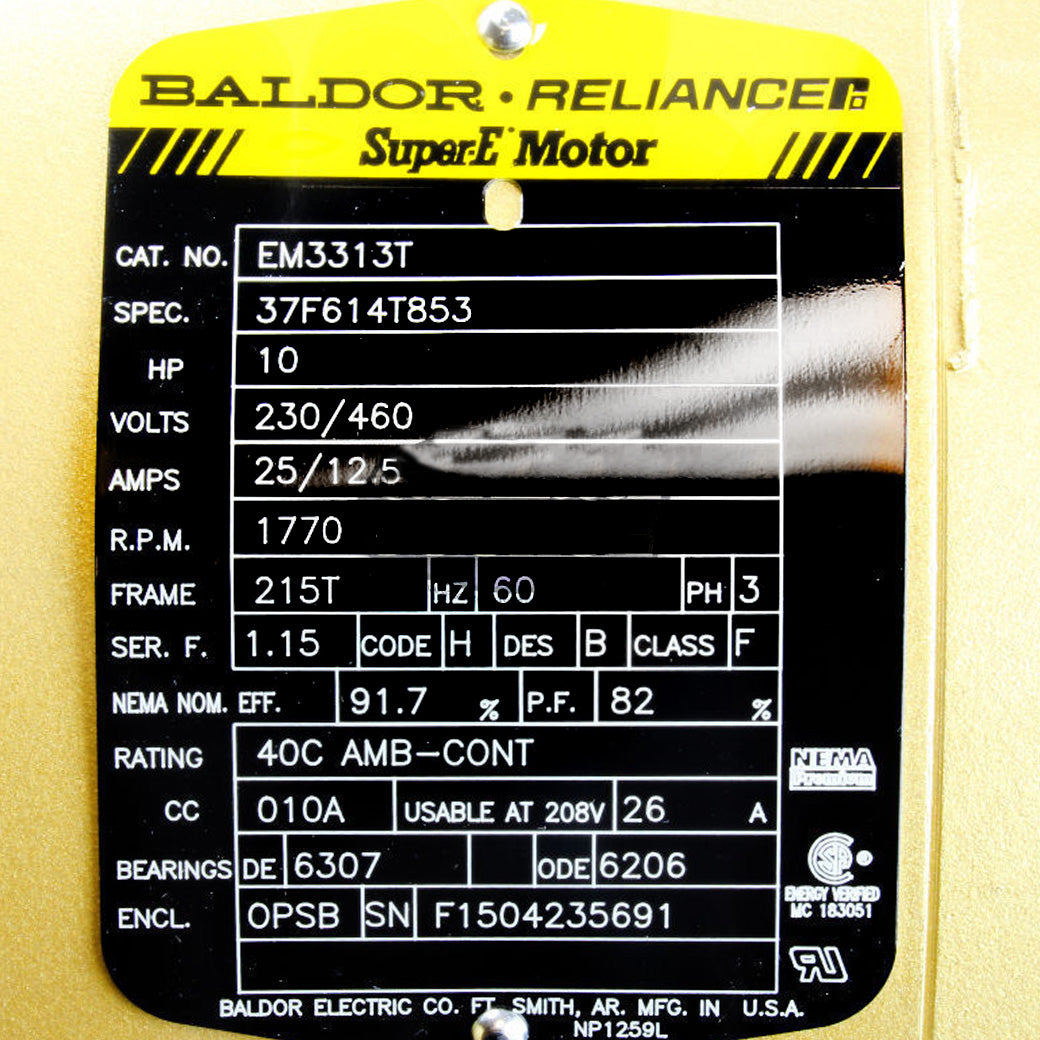  Baldor EM3313T 10 HP 3 Phase Super-E Electric Motor 1770 RPM 215T Frame 230/460V OPSB(Baldor 10 Hp Three Phase Electric Compressor Motor 215t Frame 230v 1770 Rpm)