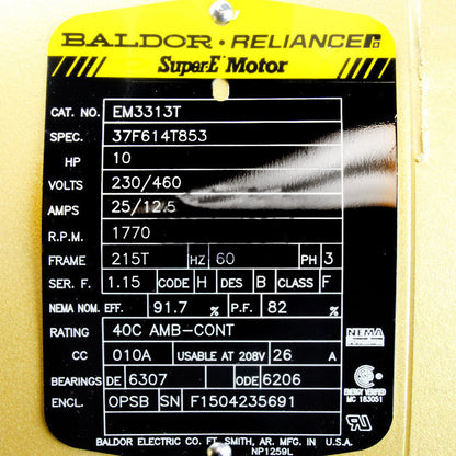  Baldor EM3313T 10 HP 3 Phase Super-E Electric Motor 1770 RPM 215T Frame 230/460V OPSB(Baldor 10 Hp Three Phase Electric Compressor Motor 215t Frame 230v 1770 Rpm)