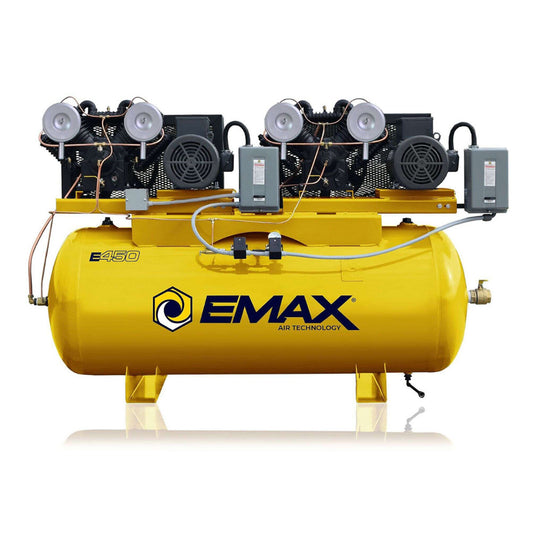  EMAX ESP07D120V1 Silent Air 15 HP 1 Phase 120 Gallon Horizontal Duplex Mounted Air Compressor(Emax Silent Air 15hp 1ph 120 Gallon Horizontal Duplex Mounted Alternating Piston Compressor W Pressure Lubricated Pumps)