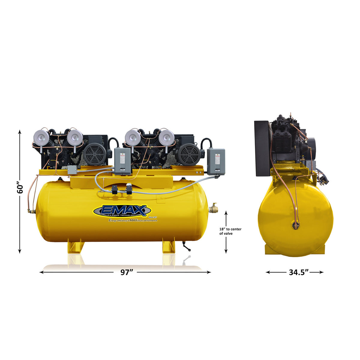  EMAX ESP07D120V1 Silent Air 15 HP 1 Phase 120 Gallon Horizontal Duplex Mounted Air Compressor(Emax Silent Air 15hp 1ph 120 Gallon Horizontal Duplex Mounted Alternating Piston Compressor W Pressure Lubricated Pumps)