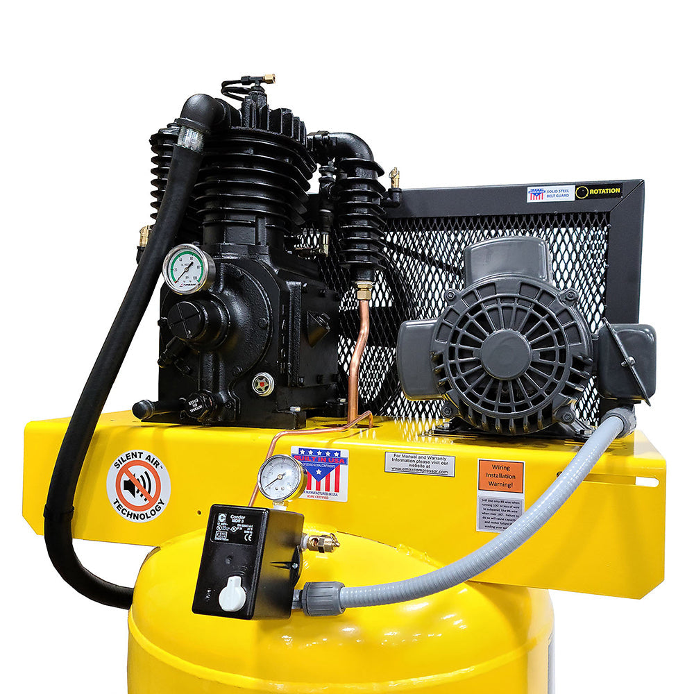  EMAX 5 HP Air Compressor 1 Phase 80 Gallon Vertical Tank 1750 RPM ES05V080I1(5 Hp 1 Ph 80 Gallon Vertical With Air Silencer With Pressure Lube Pump)