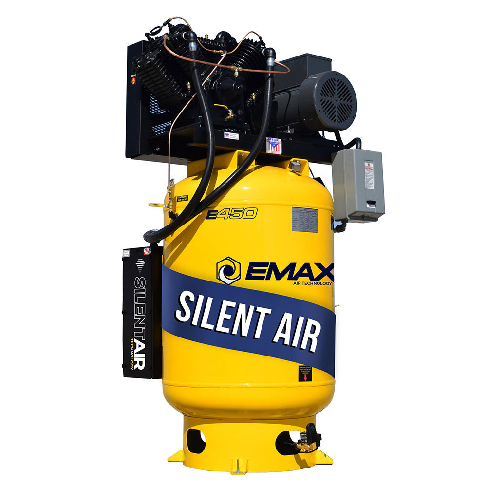  EMAX ESP07V120V1 7.5 HP Single Phase 120 Gallon Vertical Air Compressor Two Stage 208/230V(Premium 7 5 Hp 1 Ph 120 Gallon Vertical With Air Silencer With Pressure Lube Pump)
