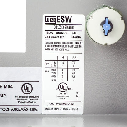  WEG 2 HP Three Phase Magnetic Starter Electric Motor Control NEMA 1 230V(Weg 2 Hp Three Phase Magnetic Starter Electric Motor Control Nema 1 230v)