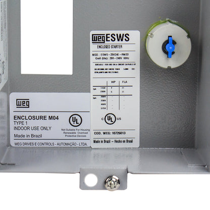 WEG 3 HP Single Phase Magnetic Starter Electric Motor Control NEMA 1 208-240 V(Weg 3 Hp Single Phase Magnetic Starter Electric Motor Control Nema 1 208 240 V)