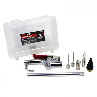  7 Piece Blow Gun Kit Including Safety And Rubber Tips Milton Exelair EX0307BKIT(7 Piece Blow Gun And Air Accessory Kit Safety Adapter Nozzle Tips Inflator Needles Extension Milton Ex0307bkit)