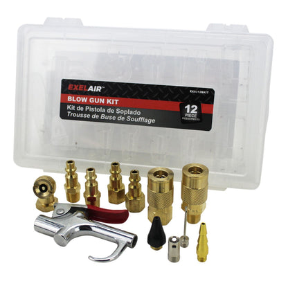  12 Piece Blow Gun Kit With Couplers And Plugs Milton M-Style Exelair EX0312BKIT(12 Piece Blow Gun Air Accessory Kit Safety Adapter Nozzle Tips Inflator Needle Air Chuck M Style Couplers Exelair Milton Ex0312bkit)